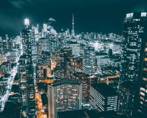 Toronto skyline at night.