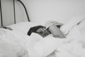 A person waking in the morning