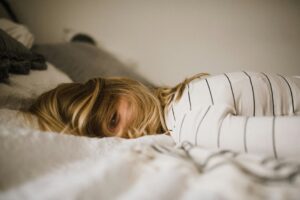 A person waking in the morning